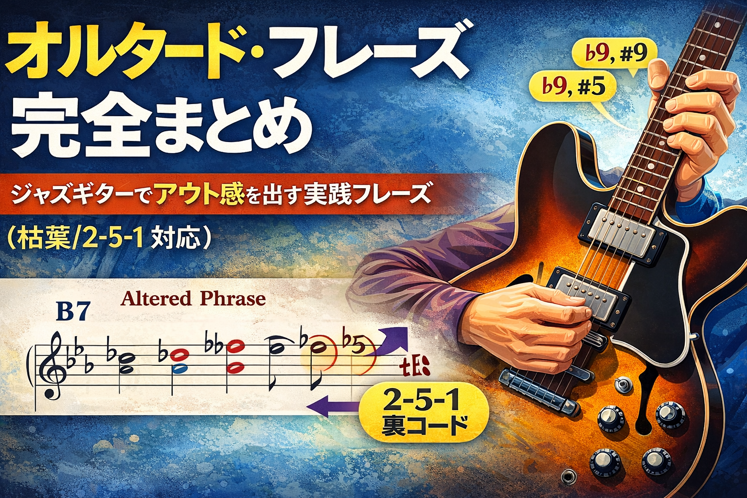 ジャズギターでアウト感を出すオルタード・フレーズの解説記事サムネイル